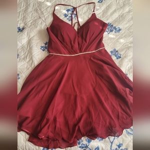 Lulu's Burgundy Lace-Up Rhinestone Dress